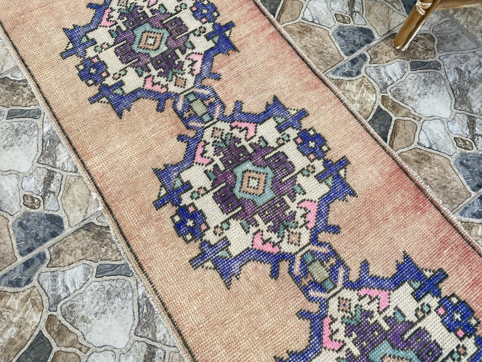 Geometric Turkish Vintage Rug, Runner Farmhouse Anatolian Tribal Village Rug 2x9