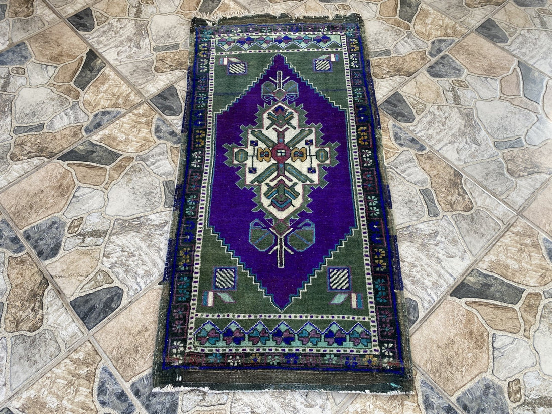 Handmade Vintage Anatolian Rug 1.7x3.3 Tribal Wool Turkish Small Purple Carpet