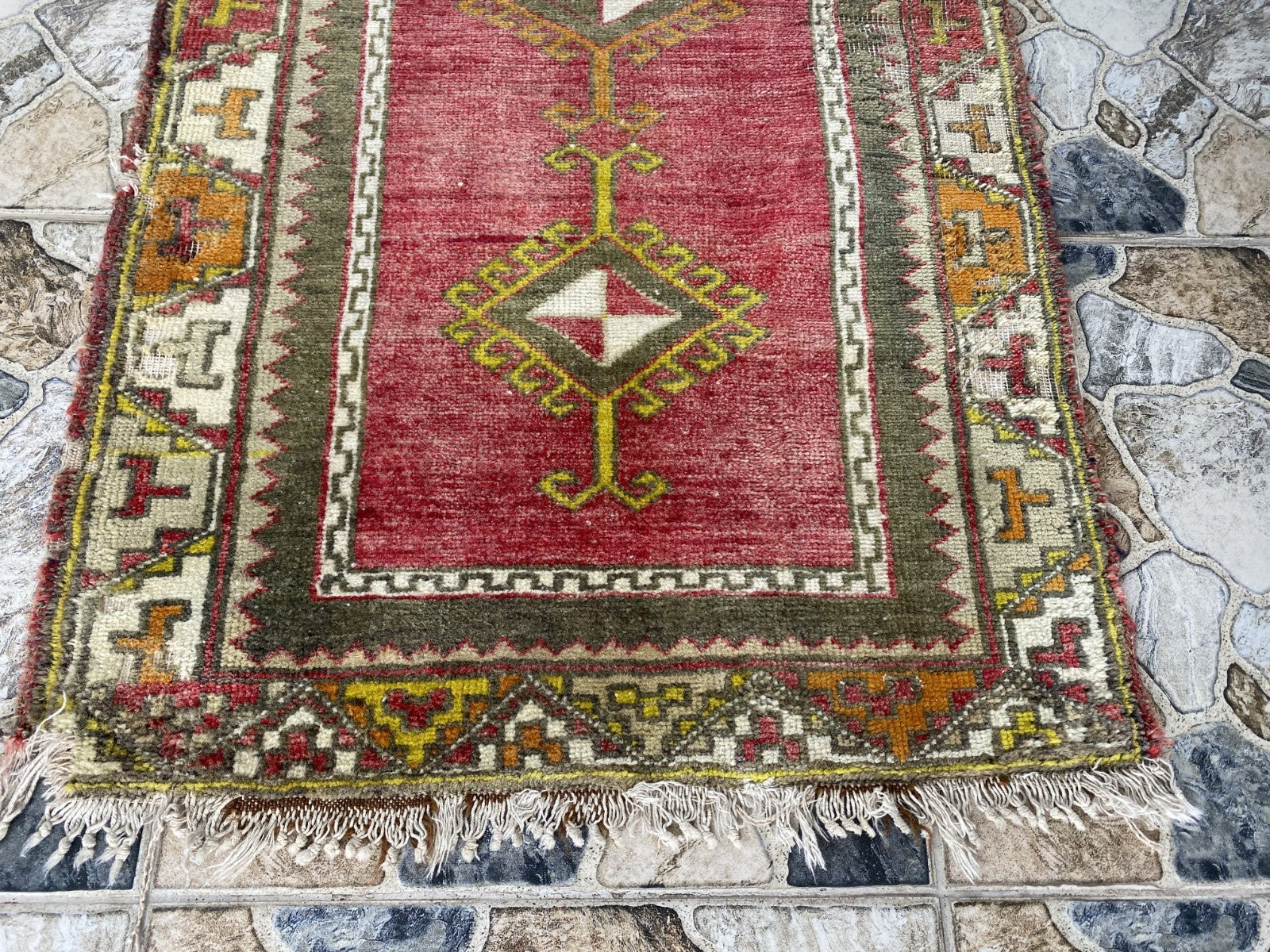 Vintage Anatolian Rug Hand-Knotted Wool Small Farmhouse Tribal Medallion 2x4 ft