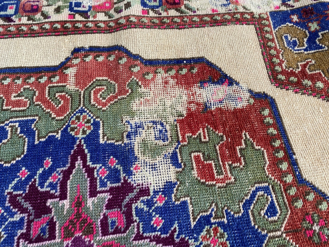 Vintage Turkish Area Rug | 4.3 x 7.3 ft Hand-Knotted Wool Distressed Antique Rug