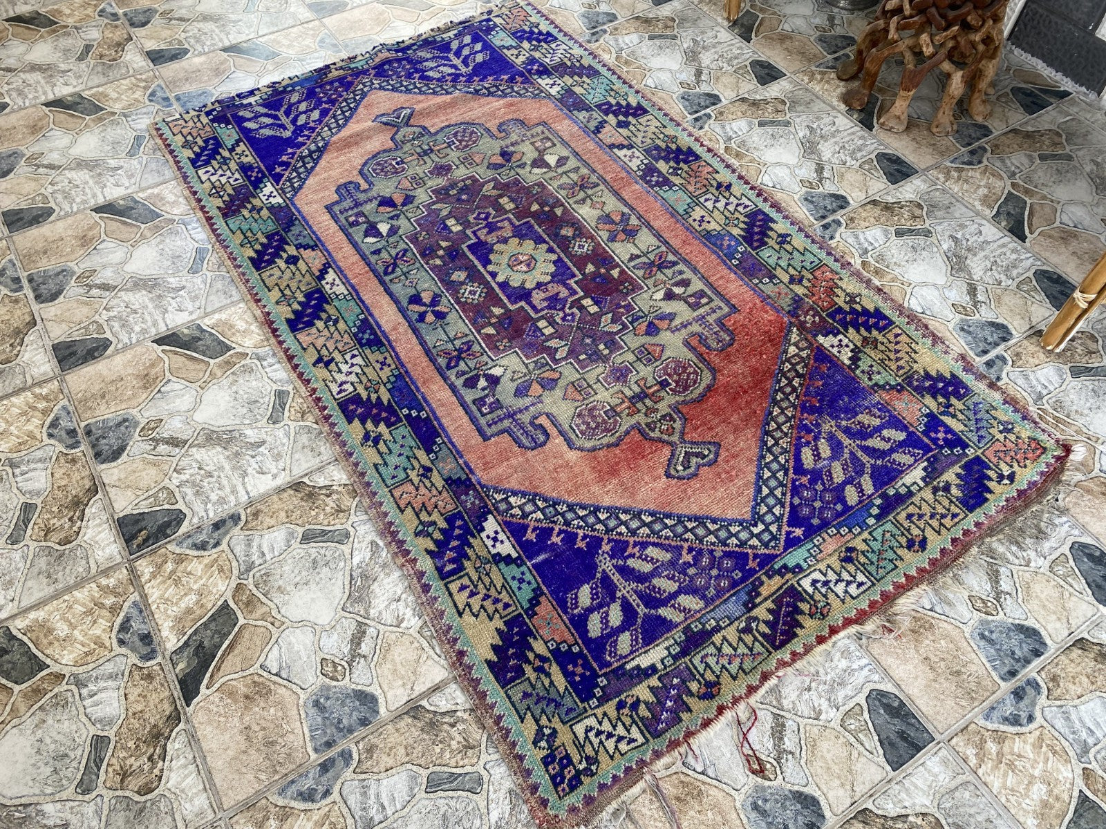 3.5 x 6 ft Vintage Turkish Rug | Hand-Knotted Wool Distressed Antique Area Rug