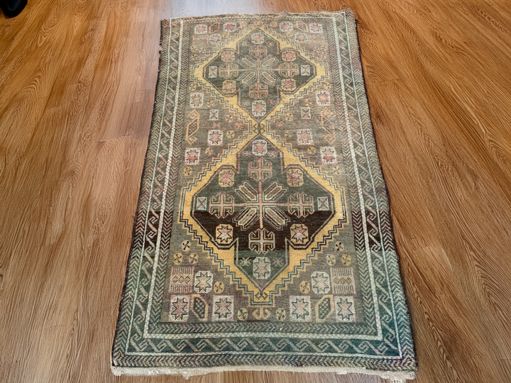 Vintage Persian Beluch Rug, Small Tribal Wool Handmade Oriental Carpet 2.6x4.5ft