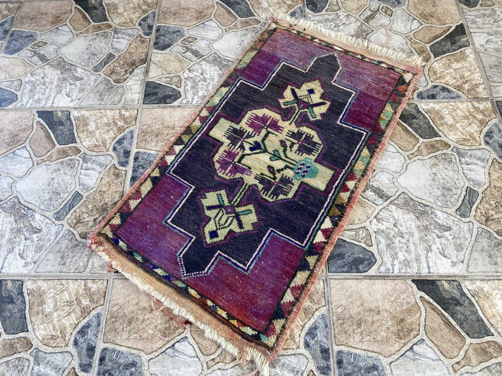 Handmade Turkish Vintage Rug | 1960s Tribal Wool Farmhouse Antique Small Carpet