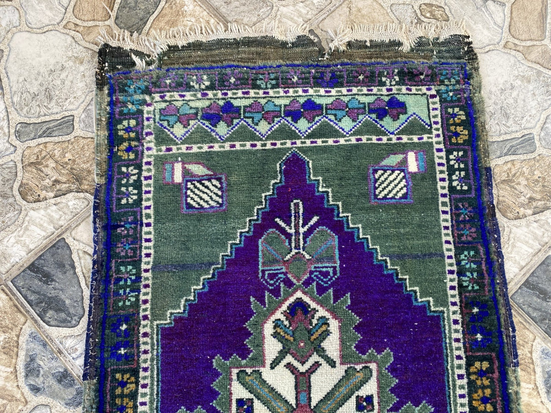 Handmade Vintage Anatolian Rug 1.7x3.3 Tribal Wool Turkish Small Purple Carpet
