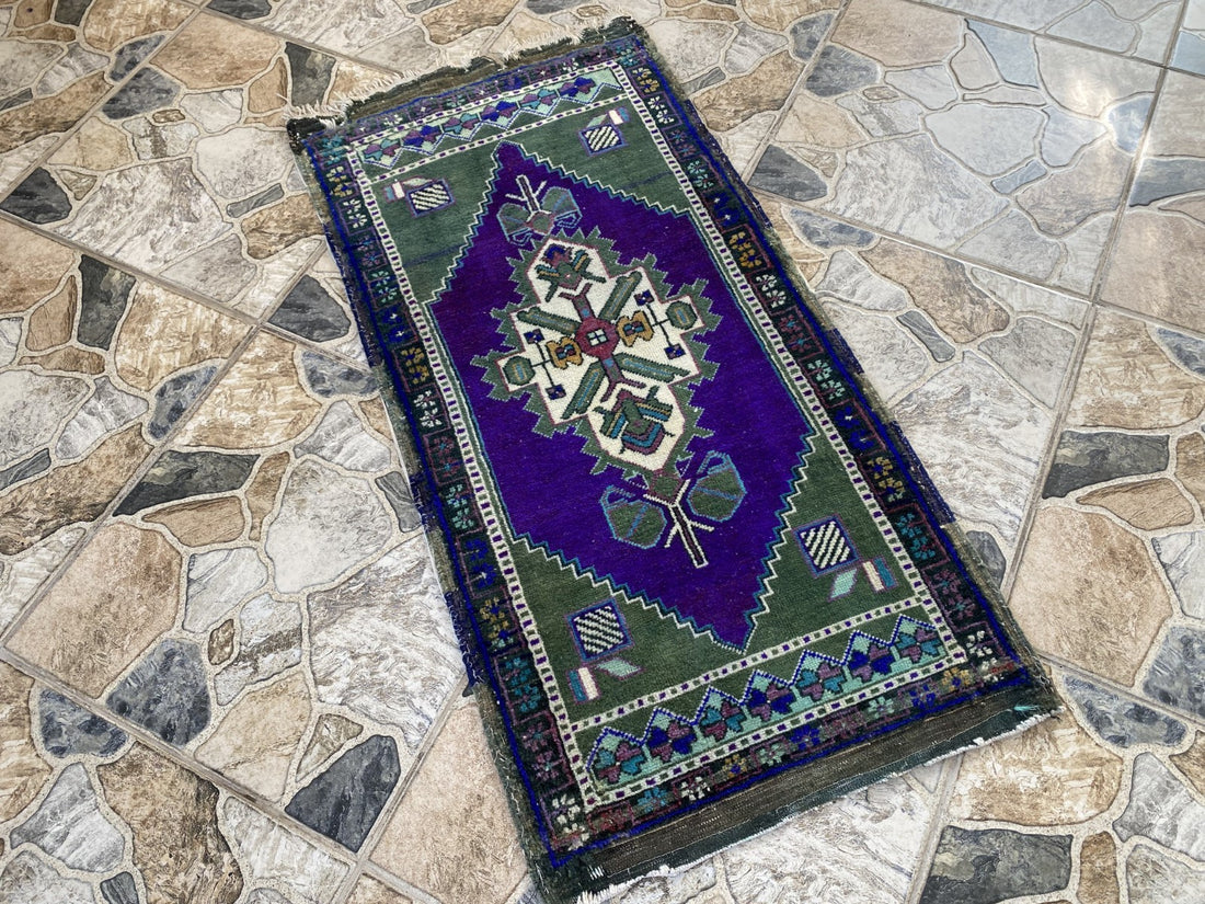 Handmade Vintage Anatolian Rug 1.7x3.3 Tribal Wool Turkish Small Purple Carpet