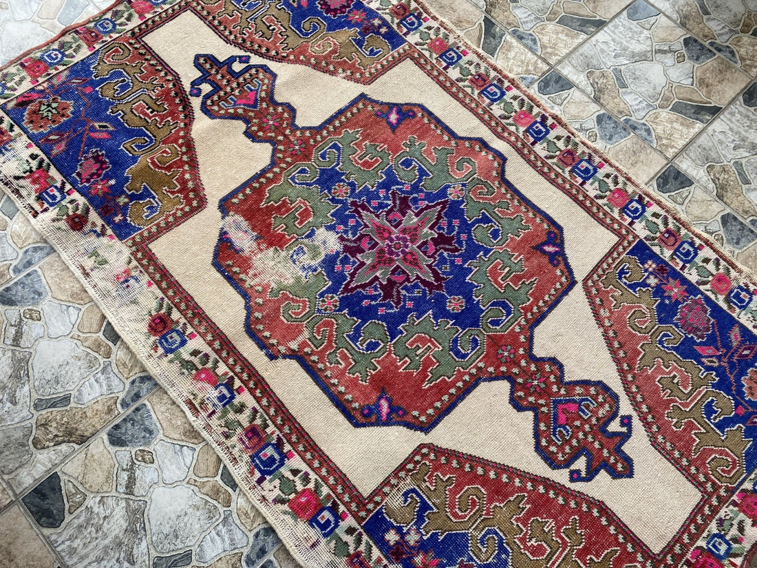 Vintage Turkish Area Rug | 4.3 x 7.3 ft Hand-Knotted Wool Distressed Antique Rug