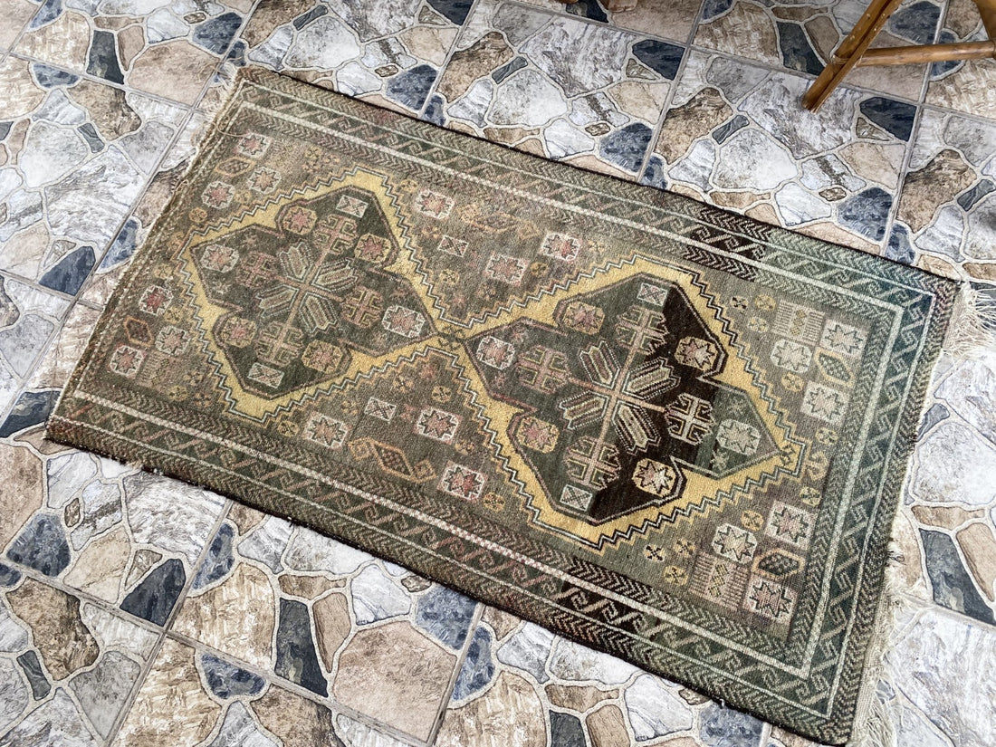 Vintage Persian Beluch Rug, Small Tribal Wool Handmade Oriental Carpet 2.6x4.5ft