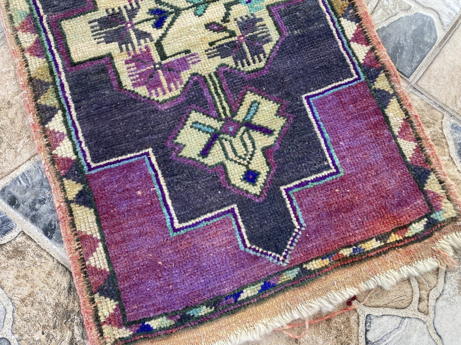 Handmade Turkish Vintage Rug | 1960s Tribal Wool Farmhouse Antique Small Carpet