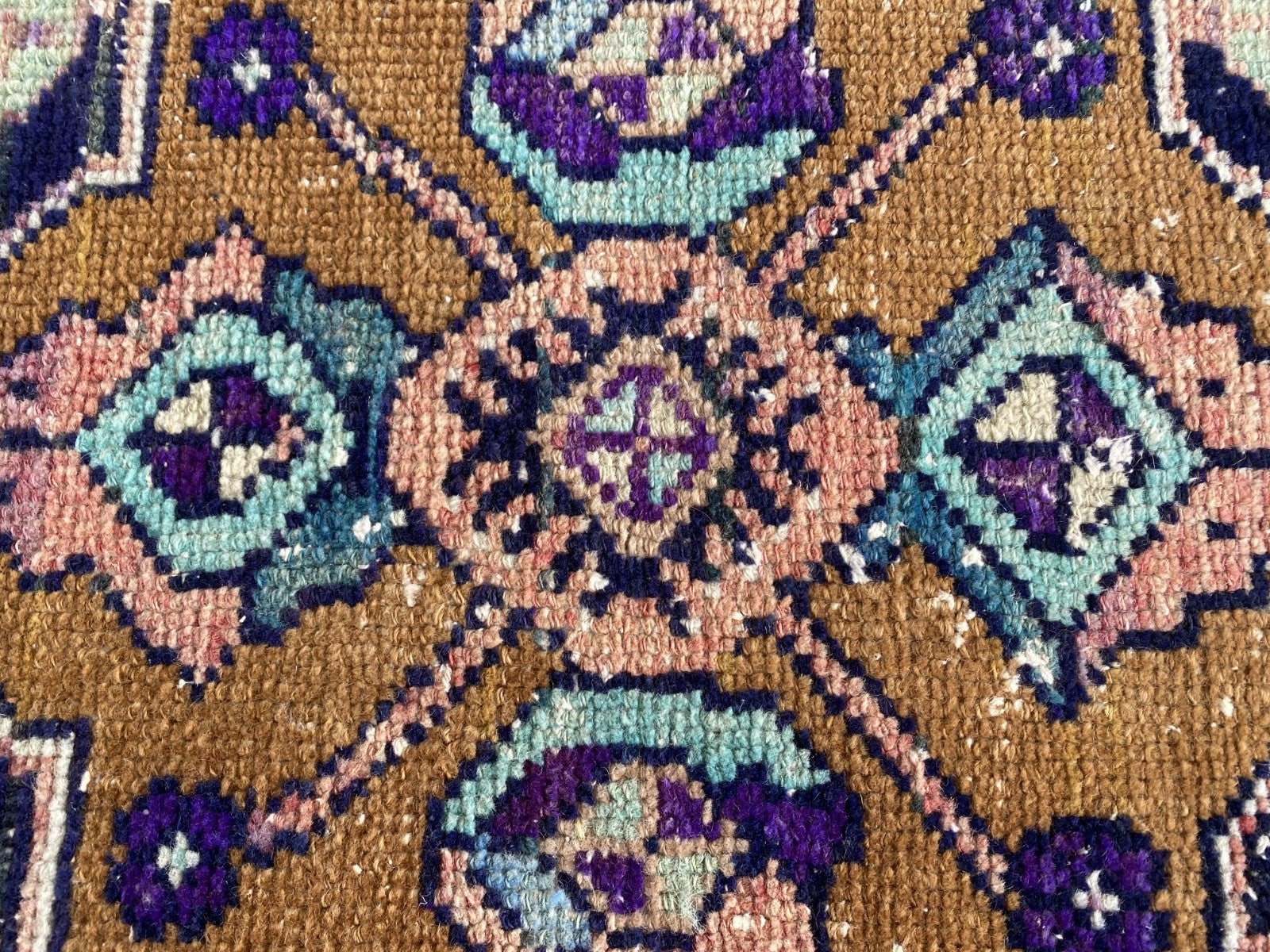 1950s Geometric Turkish Vintage Area, Tribal Handmade Anatolian Rug 3.3x7.5 ft