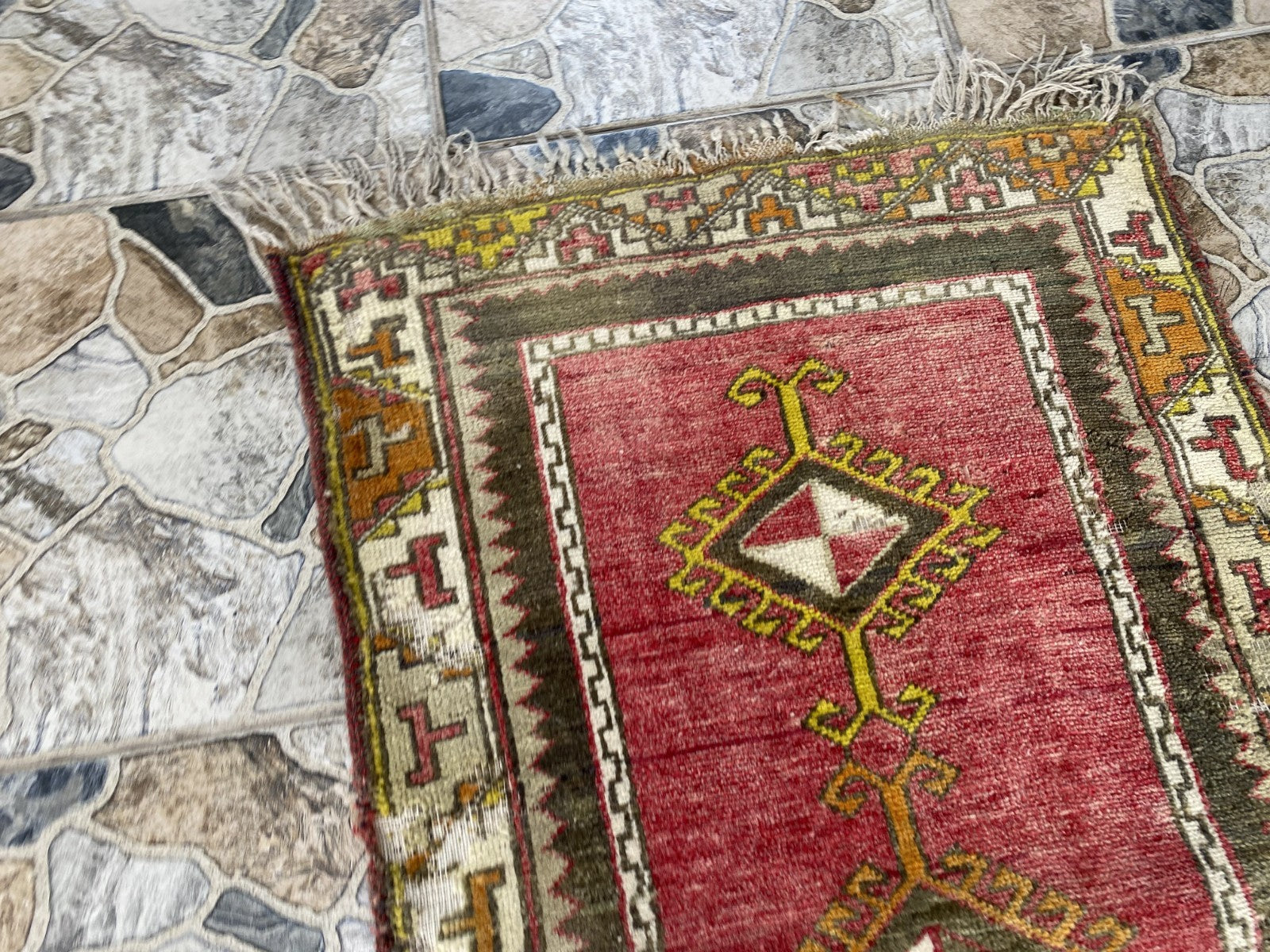 Vintage Anatolian Rug Hand-Knotted Wool Small Farmhouse Tribal Medallion 2x4 ft