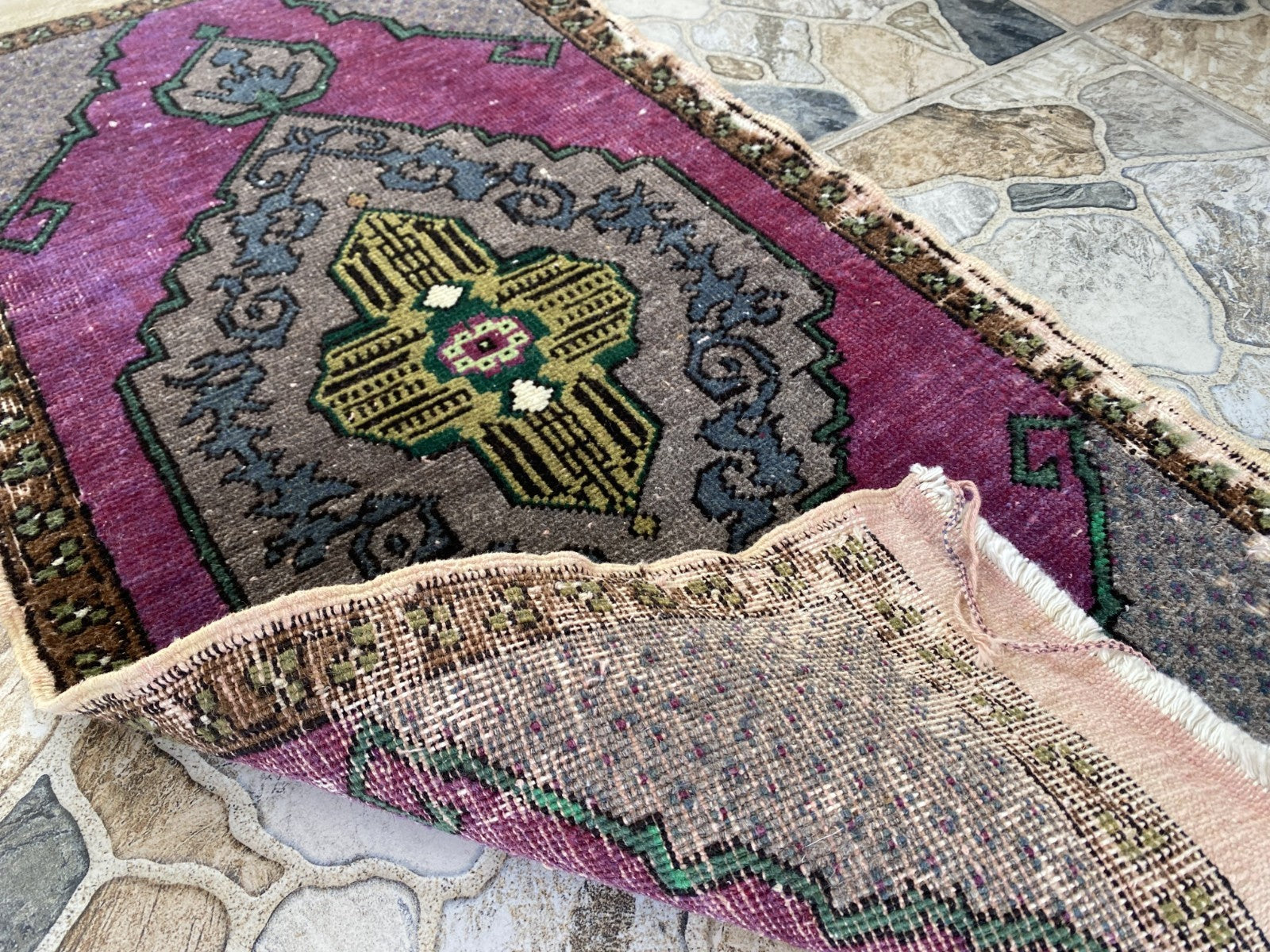 Geometric Turkish Vintage Rug Small Farmhouse Anatolian Tribal Village Rug 1.7x3