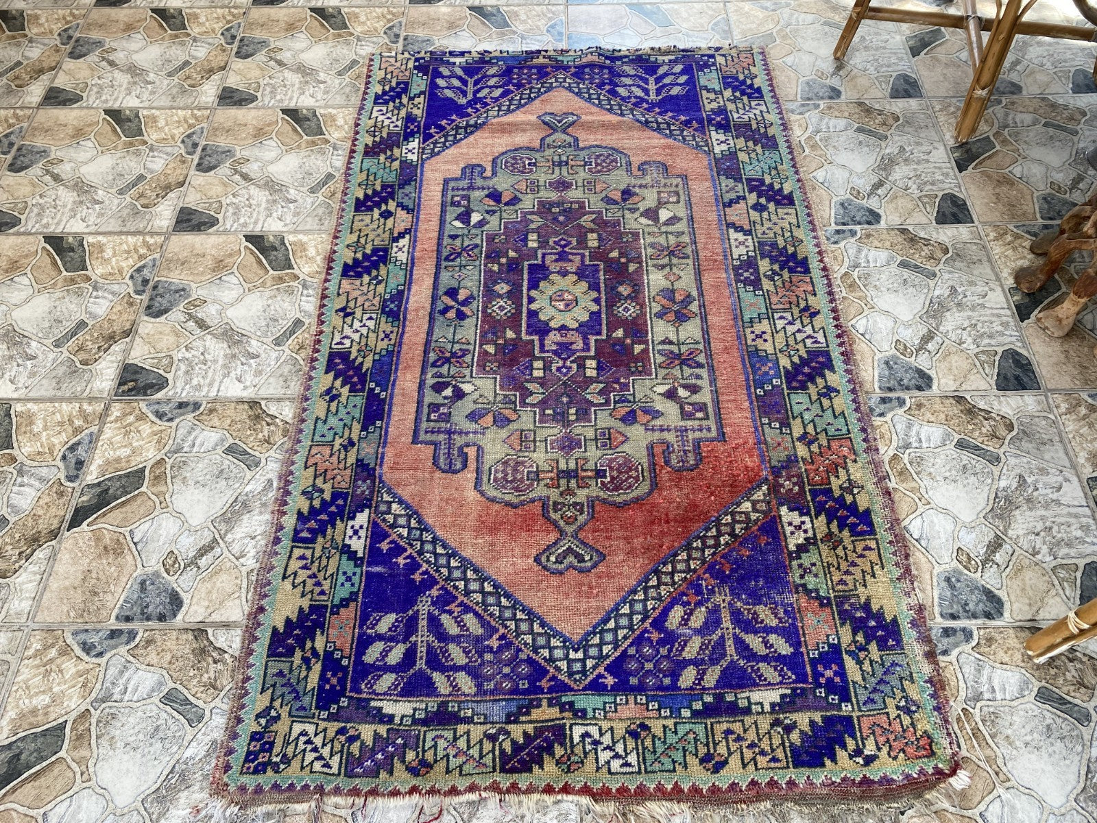 3.5 x 6 ft Vintage Turkish Rug | Hand-Knotted Wool Distressed Antique Area Rug