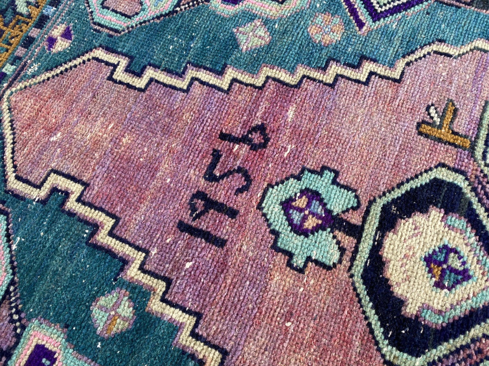 1950s Geometric Turkish Vintage Area, Tribal Handmade Anatolian Rug 3.3x7.5 ft