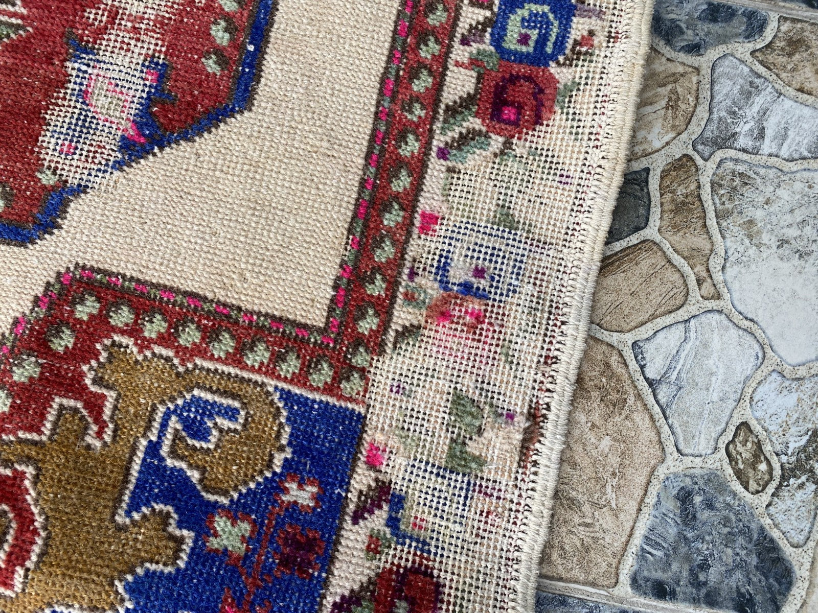 Vintage Turkish Area Rug | 4.3 x 7.3 ft Hand-Knotted Wool Distressed Antique Rug