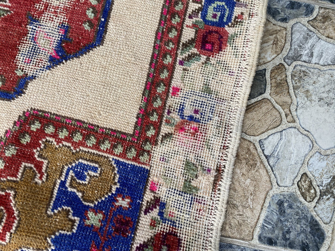 Vintage Turkish Area Rug | 4.3 x 7.3 ft Hand-Knotted Wool Distressed Antique Rug