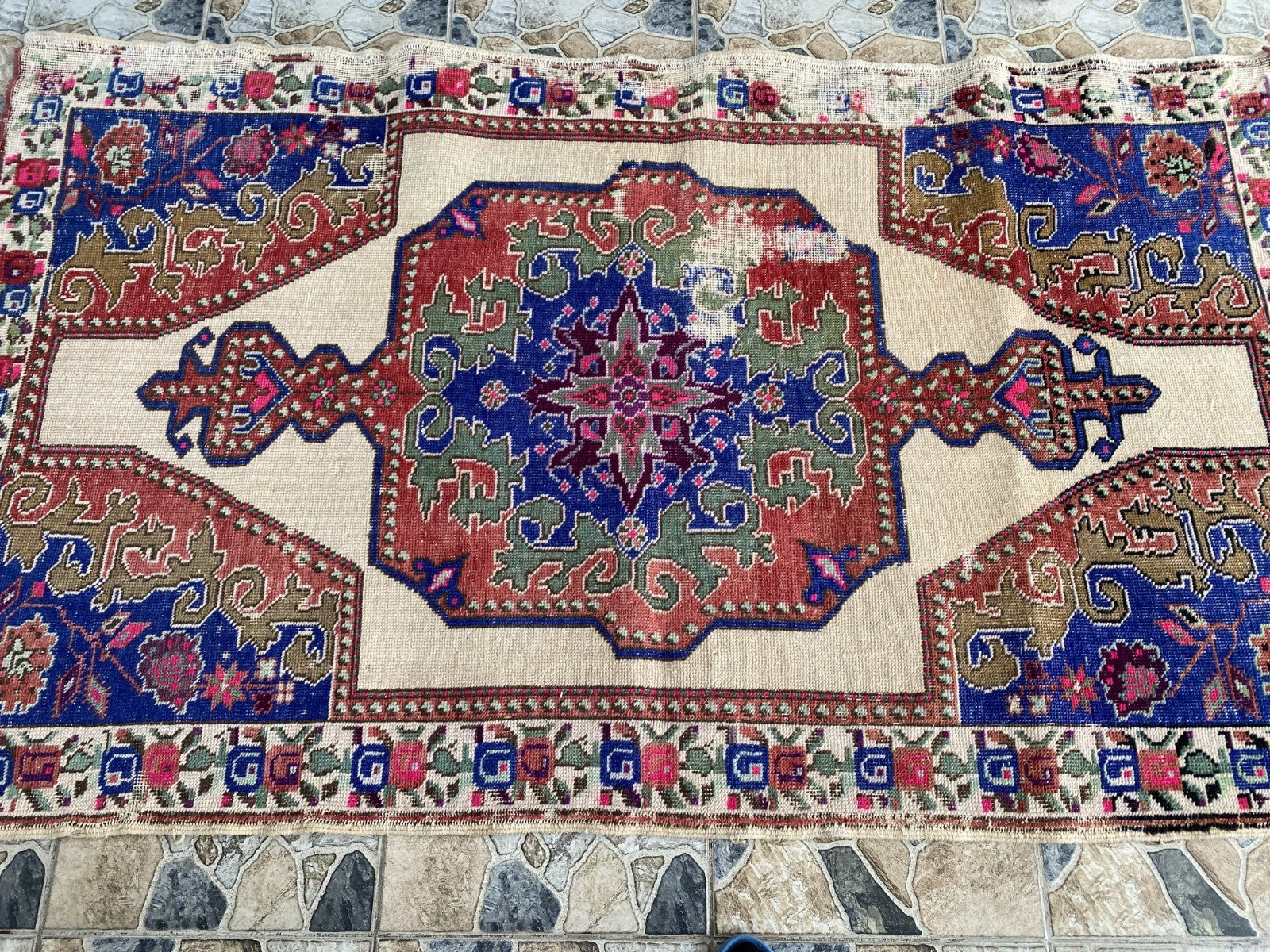 Vintage Turkish Area Rug | 4.3 x 7.3 ft Hand-Knotted Wool Distressed Antique Rug