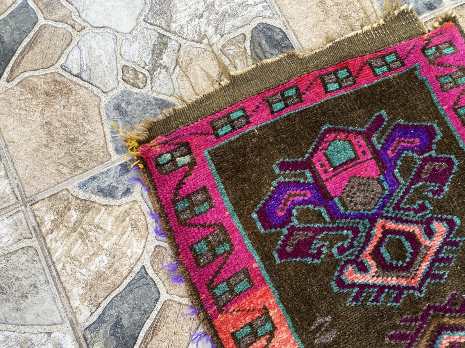 Turkish Vintage Small Rug Tribal Handmade Anatolian Kurdish Maroon 1970s 1.8x2.7