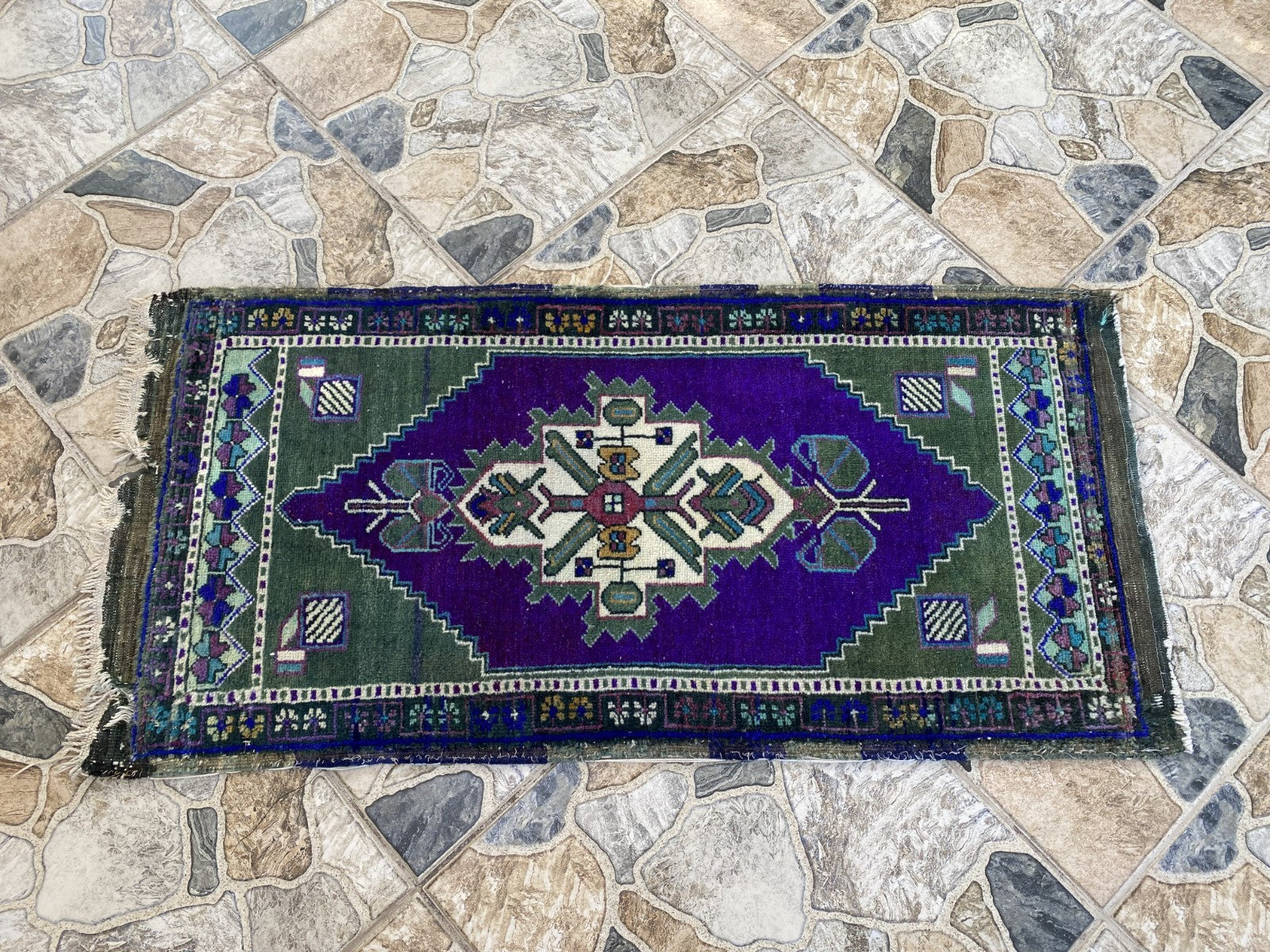 Handmade Vintage Anatolian Rug 1.7x3.3 Tribal Wool Turkish Small Purple Carpet