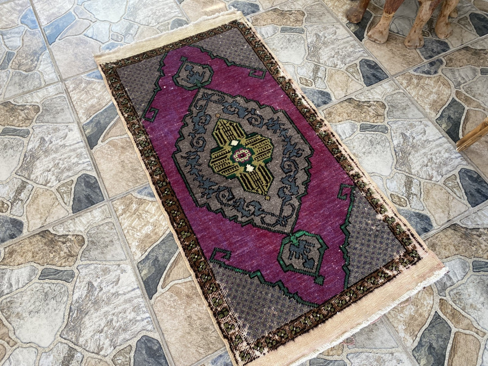 Geometric Turkish Vintage Rug Small Farmhouse Anatolian Tribal Village Rug 1.7x3