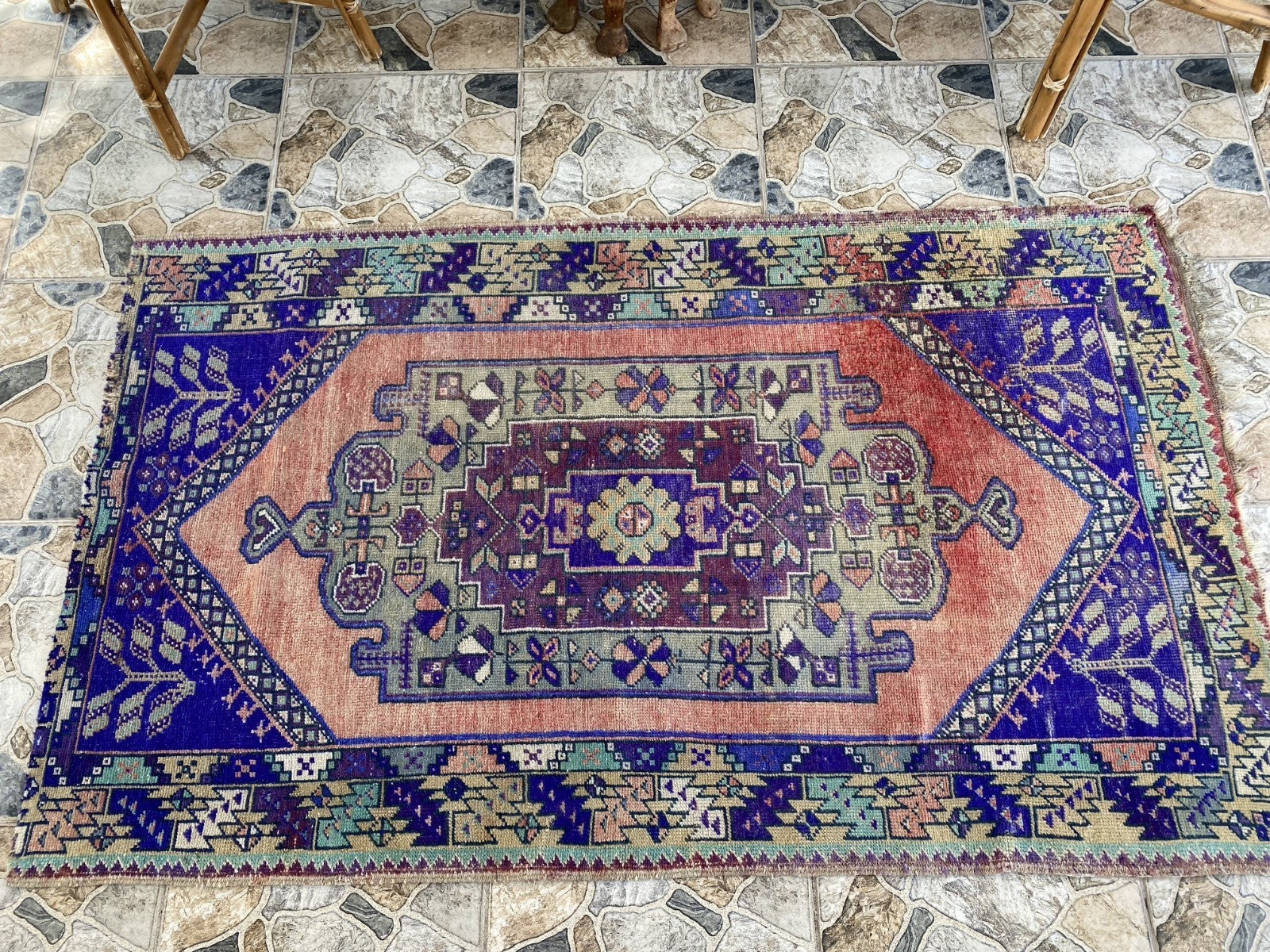 3.5 x 6 ft Vintage Turkish Rug | Hand-Knotted Wool Distressed Antique Area Rug
