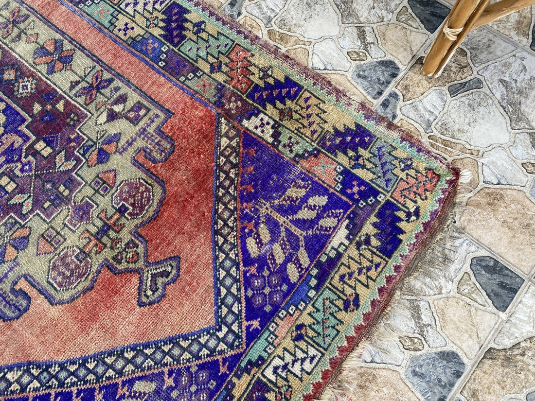 3.5 x 6 ft Vintage Turkish Rug | Hand-Knotted Wool Distressed Antique Area Rug