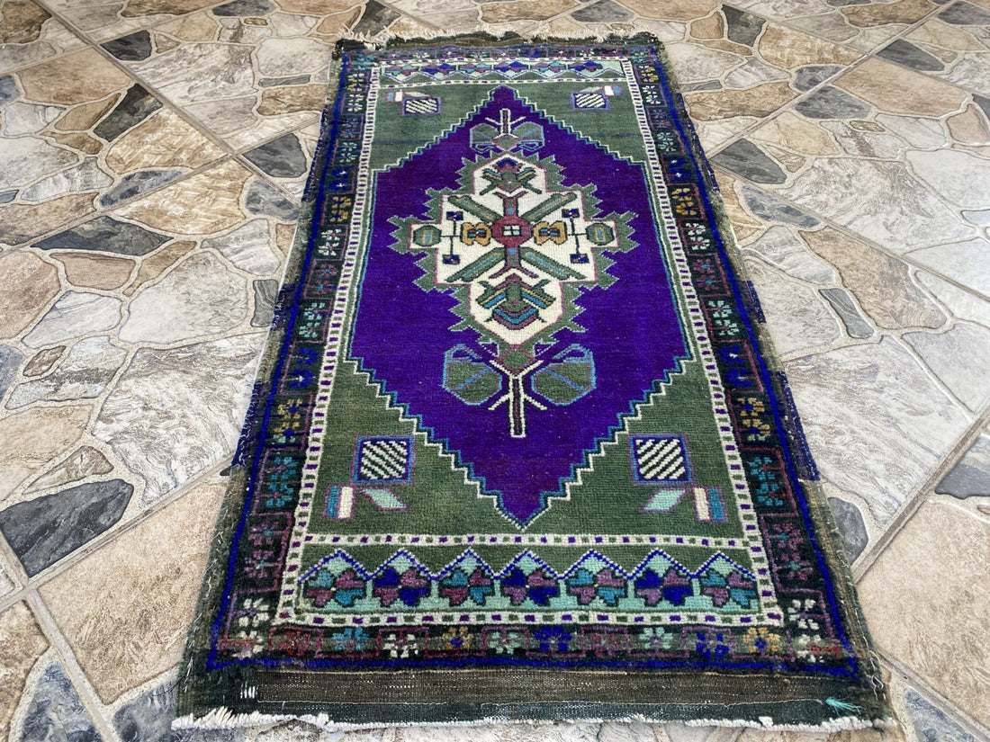 Handmade Vintage Anatolian Rug 1.7x3.3 Tribal Wool Turkish Small Purple Carpet