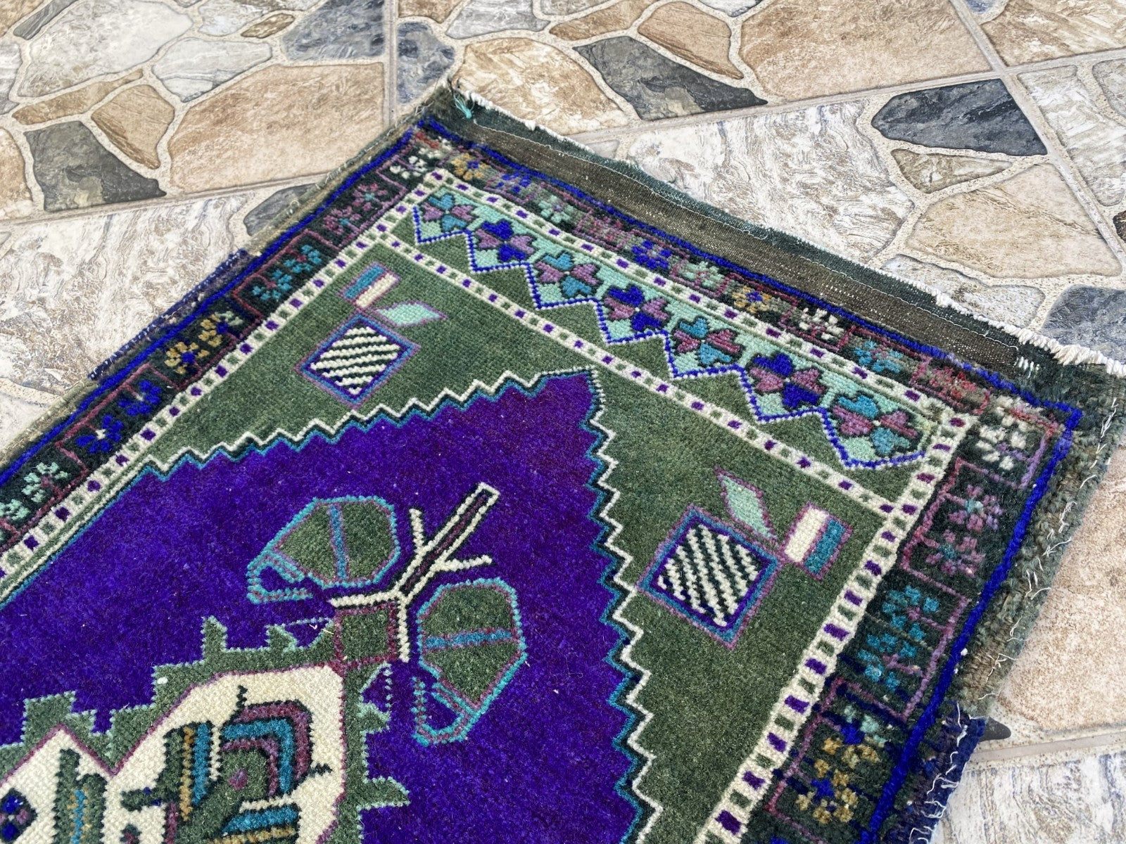 Handmade Vintage Anatolian Rug 1.7x3.3 Tribal Wool Turkish Small Purple Carpet