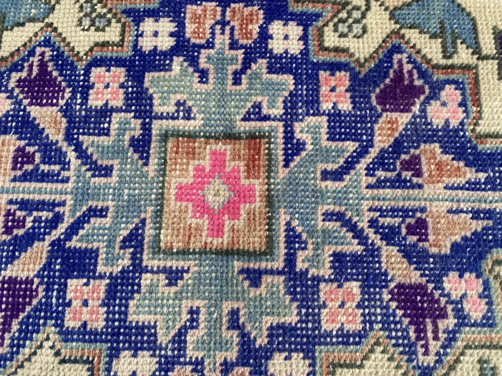 3x7 ft Vintage Turkish Area Rug Red Blue Oriental Anatolian Medallion Floral Rug