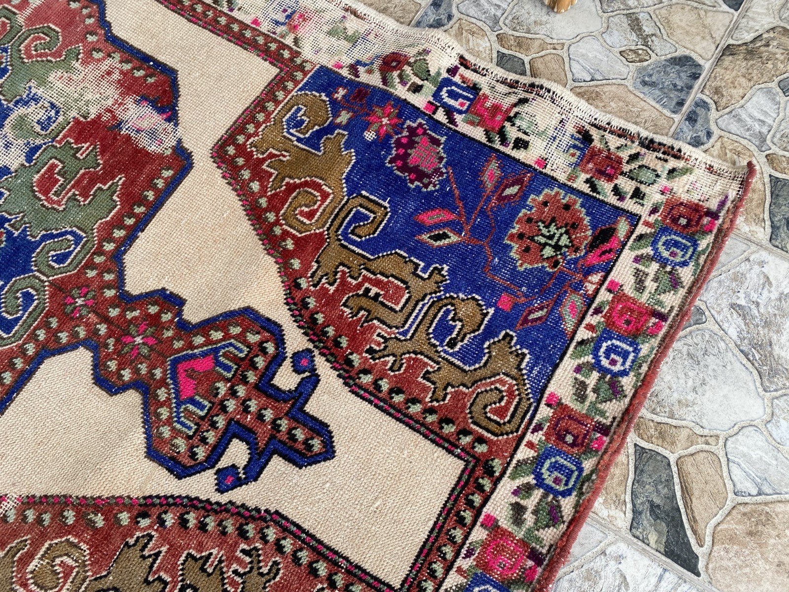 Vintage Turkish Area Rug | 4.3 x 7.3 ft Hand-Knotted Wool Distressed Antique Rug