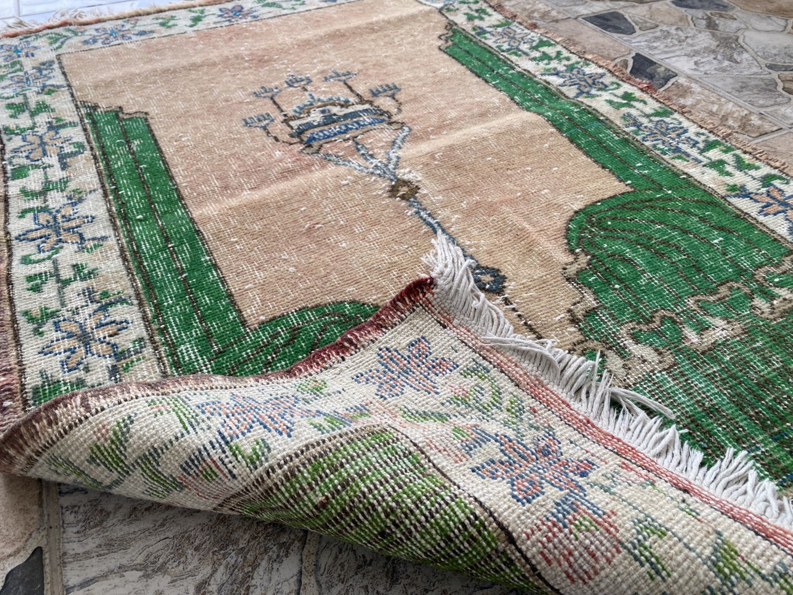 Vintage Anatolian Rug Hand-Knotted Wool Tribal Carpet Geometric Turkish 2.8x4.3