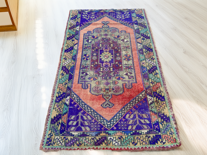 3.5 x 6 ft Vintage Turkish Rug | Hand-Knotted Wool Distressed Antique Area Rug