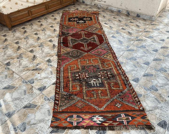 Vintage Kurdish Herki Rug | 1960s Turkish Anatolian Hand-Knotted Wool Runner Rug
