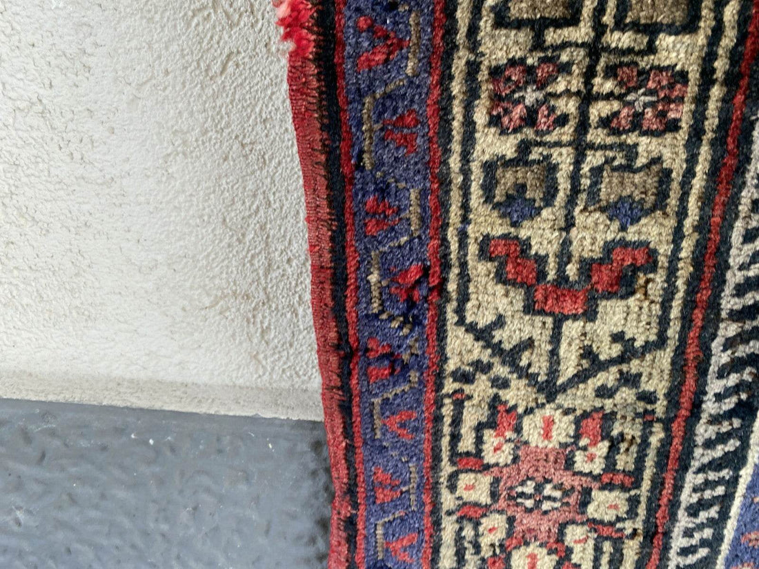 Vintage Turkish Oushak Rug 3x7 ft | Hand-Knotted Wool Anatolian Red Antique Rug