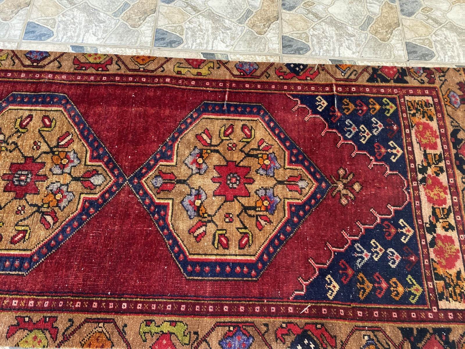 Vintage Anatolian Area Rug | 2.9x7.7 ft Handwoven Wool Antique Farmhouse Carpet
