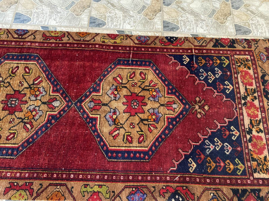 Vintage Anatolian Area Rug | 2.9x7.7 ft Handwoven Wool Antique Farmhouse Carpet