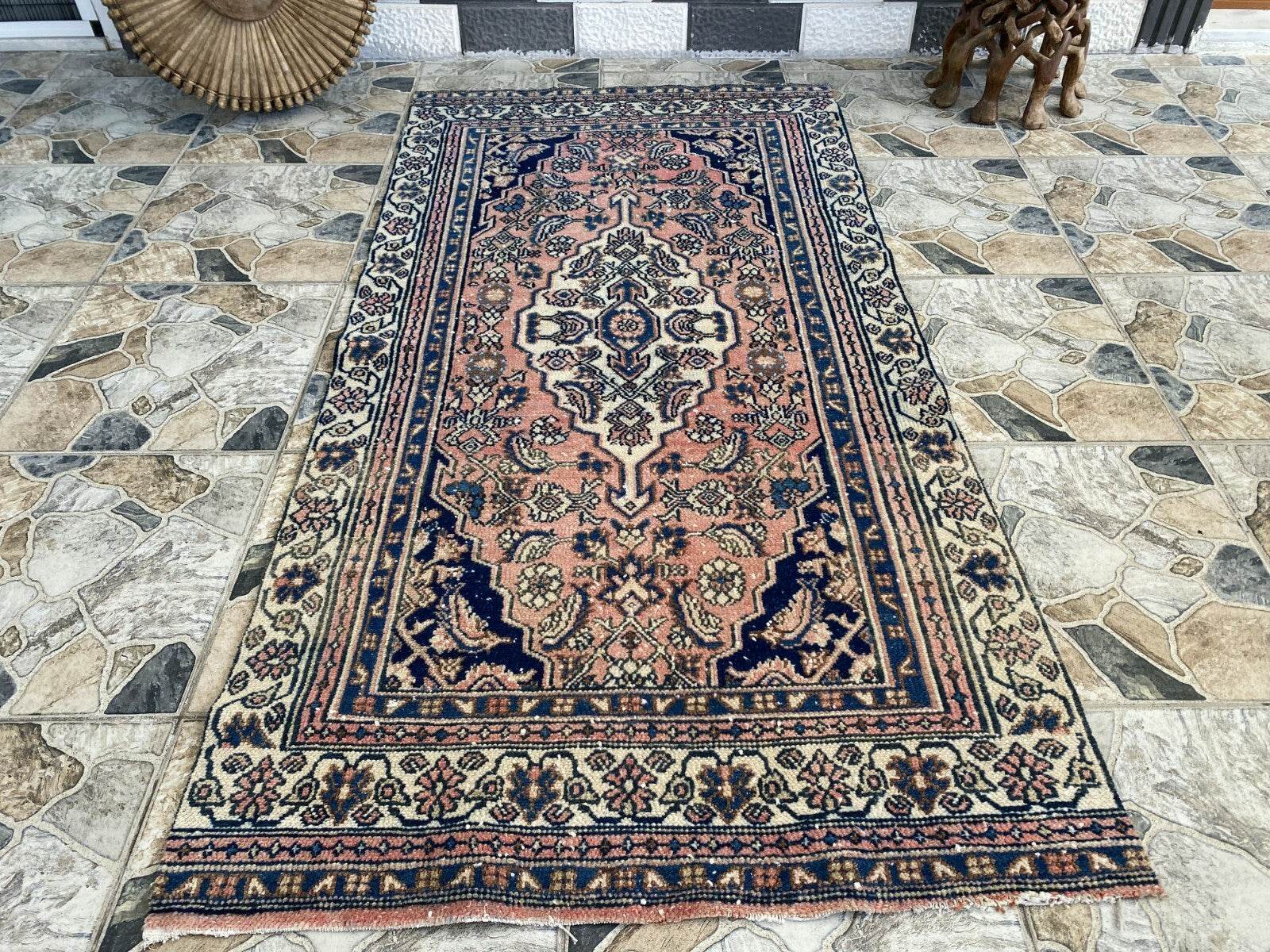 VINTAGE RUG HAND-KNOTTED Caucasian Tribal handmade wool antique farmhouse rug