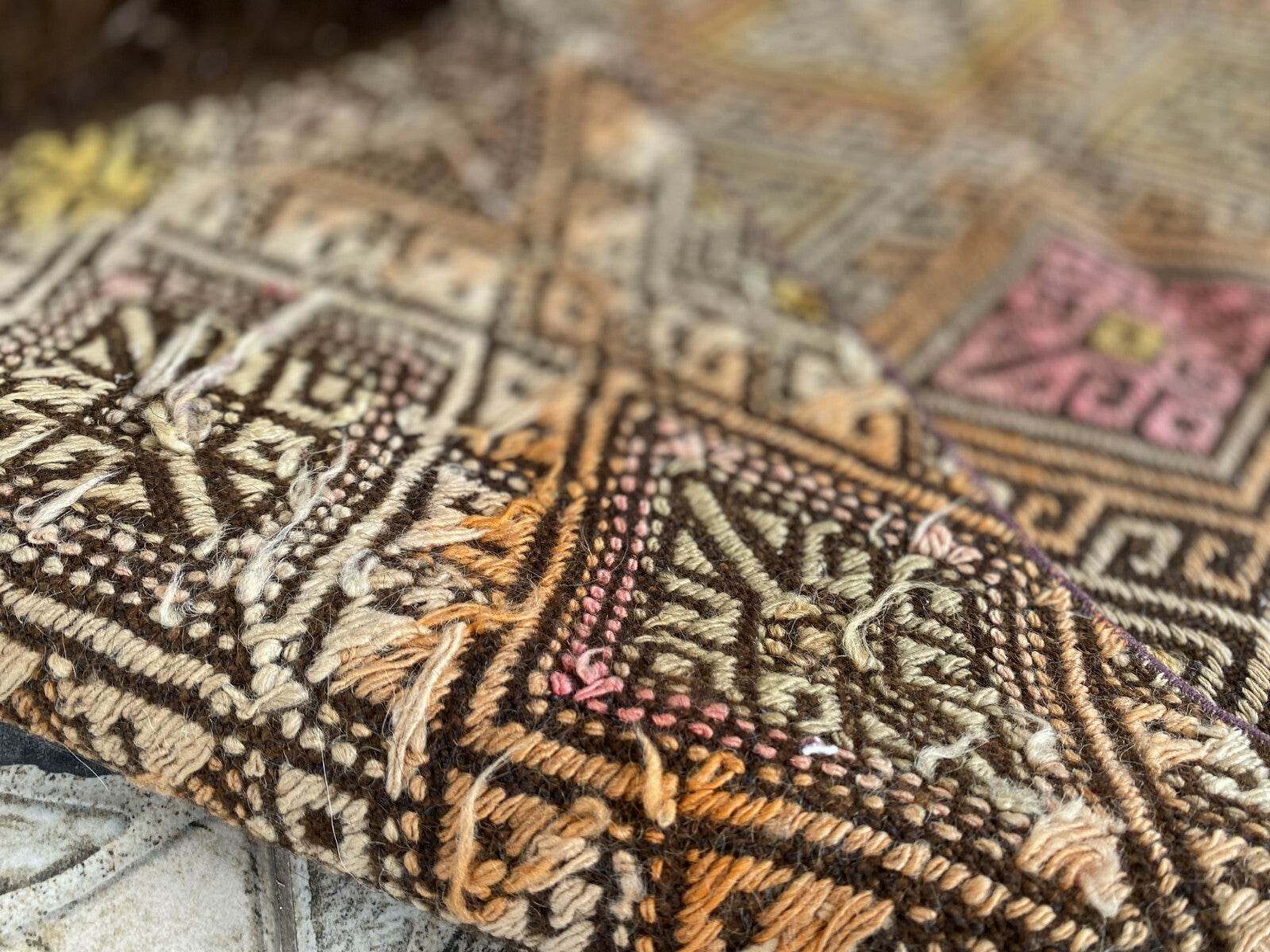 Vintage Turkish Oushak Rug, 1.8x3.7ft Red Handmade Wool Antique Tribal Small Rug