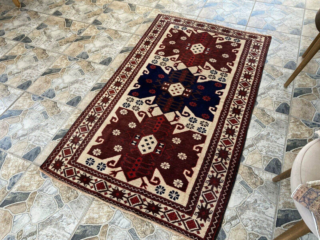 Vintage Turkish Wool Rug, Hand-Knotted Antique Red Oushak Anatolian 1980s 3x6