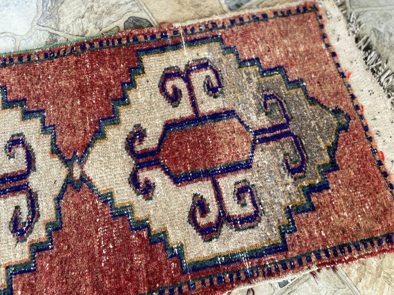 Vintage Anatolian Tribal Rug | Small Turkish Farmhouse Wool Carpet 1.6x3.4 ft