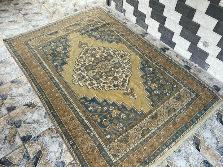 Vintage Turkish Oushak Rug | Anatolian Antique Taspinar Hand-Knotted Wool 1960s 6x8 ft