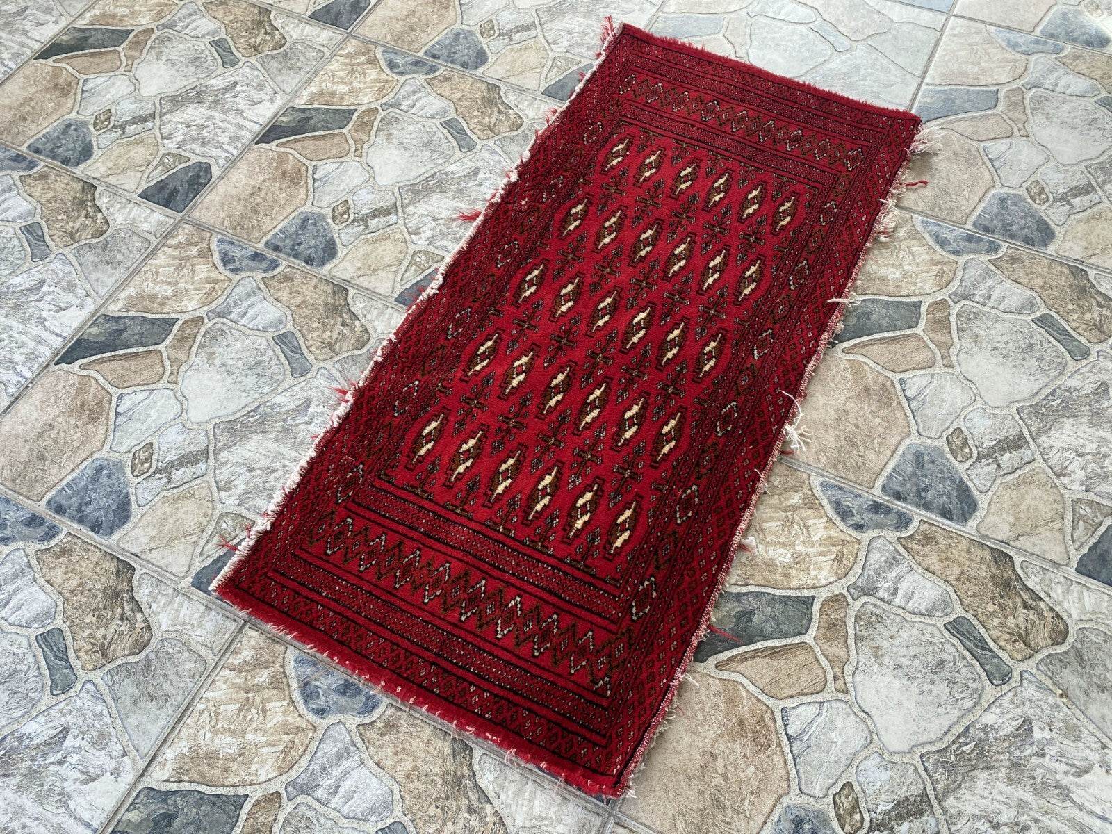 Vintage Afghan Rug - Wool Handmade Bohemian Distressed Farmhouse Small Rug 2x3