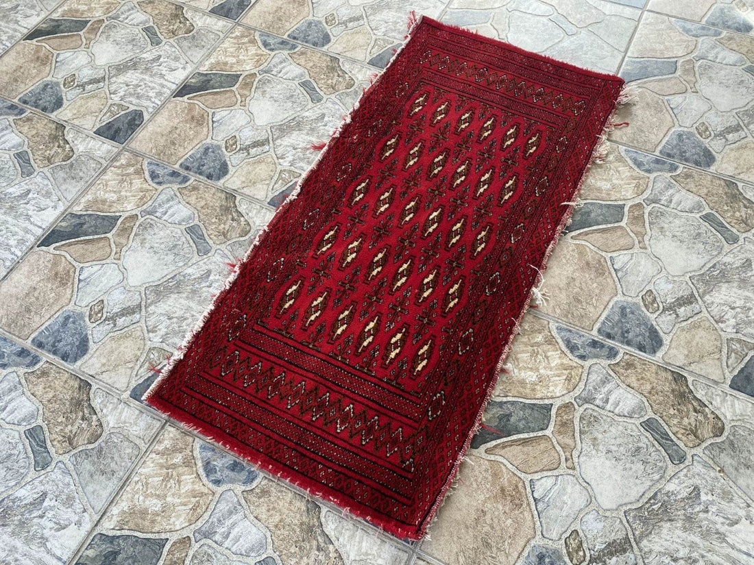 Vintage Afghan Rug - Wool Handmade Bohemian Distressed Farmhouse Small Rug 2x3