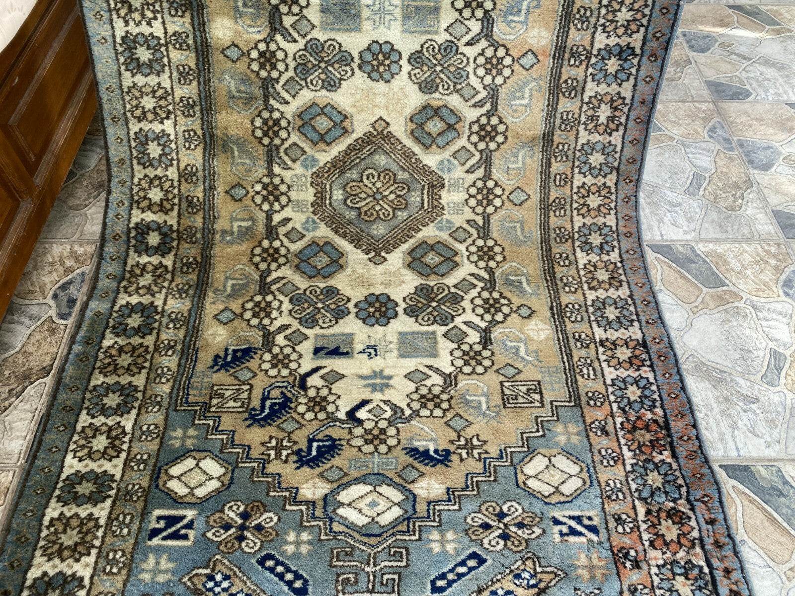 Vintage 1990s Turkish Oushak Rug | Geometric Handwoven Wool Carpet 3'5'' x 6'3''