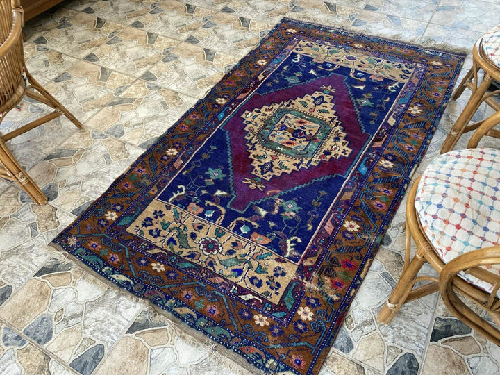 Oushak Geometric Vintage Turkish Rug Handmade Farmhouse Oriental Rug 3.8x6.8 ft