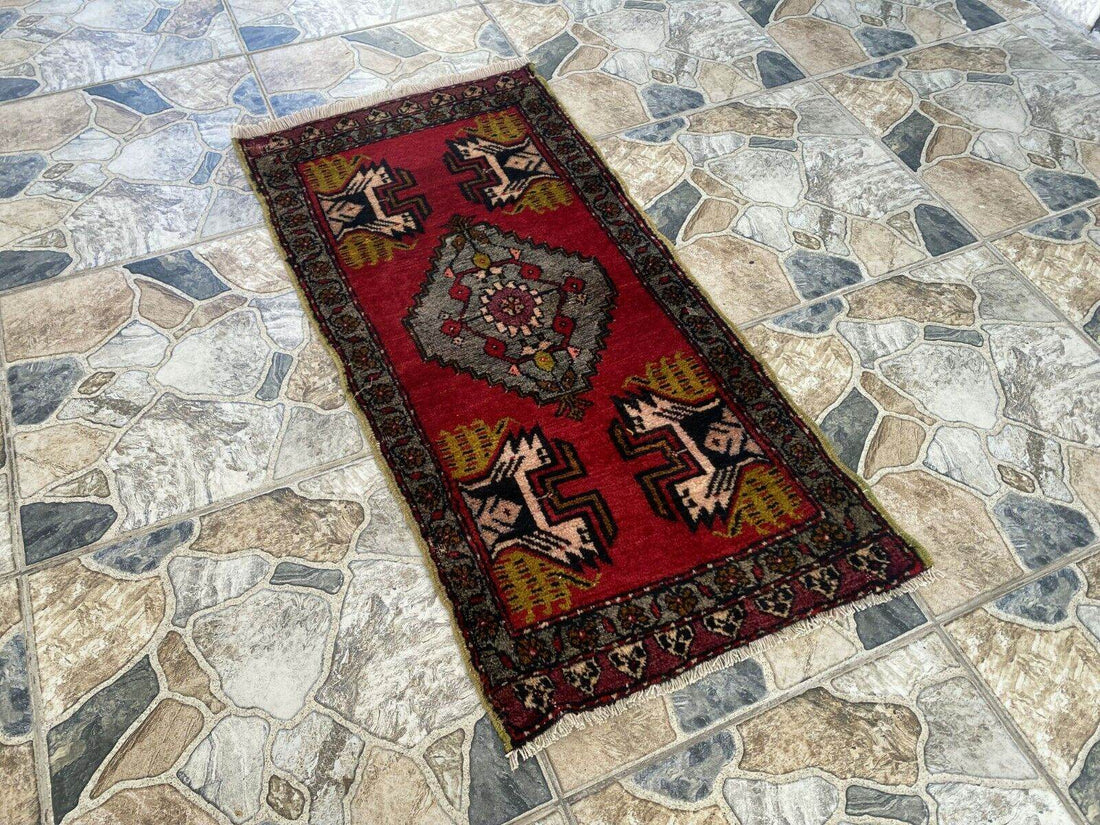 Vintage Rug | Antique Small Wool Farmhouse Anatolian Handmade Turkish 1.7x3.4ft