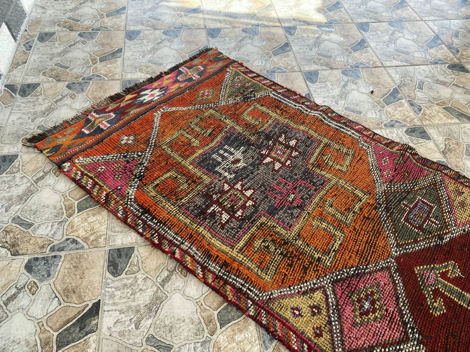 Vintage Kurdish Herki Rug | 1960s Turkish Anatolian Hand-Knotted Wool Runner Rug