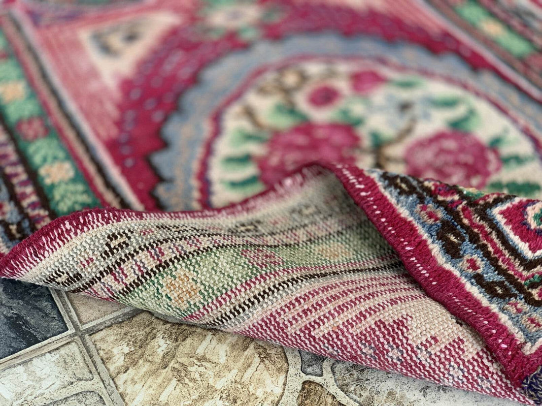 Small Turkish Vintage Oushak Rug Handmade Farmhouse Geometric Wool Rug 2.5x4.1ft