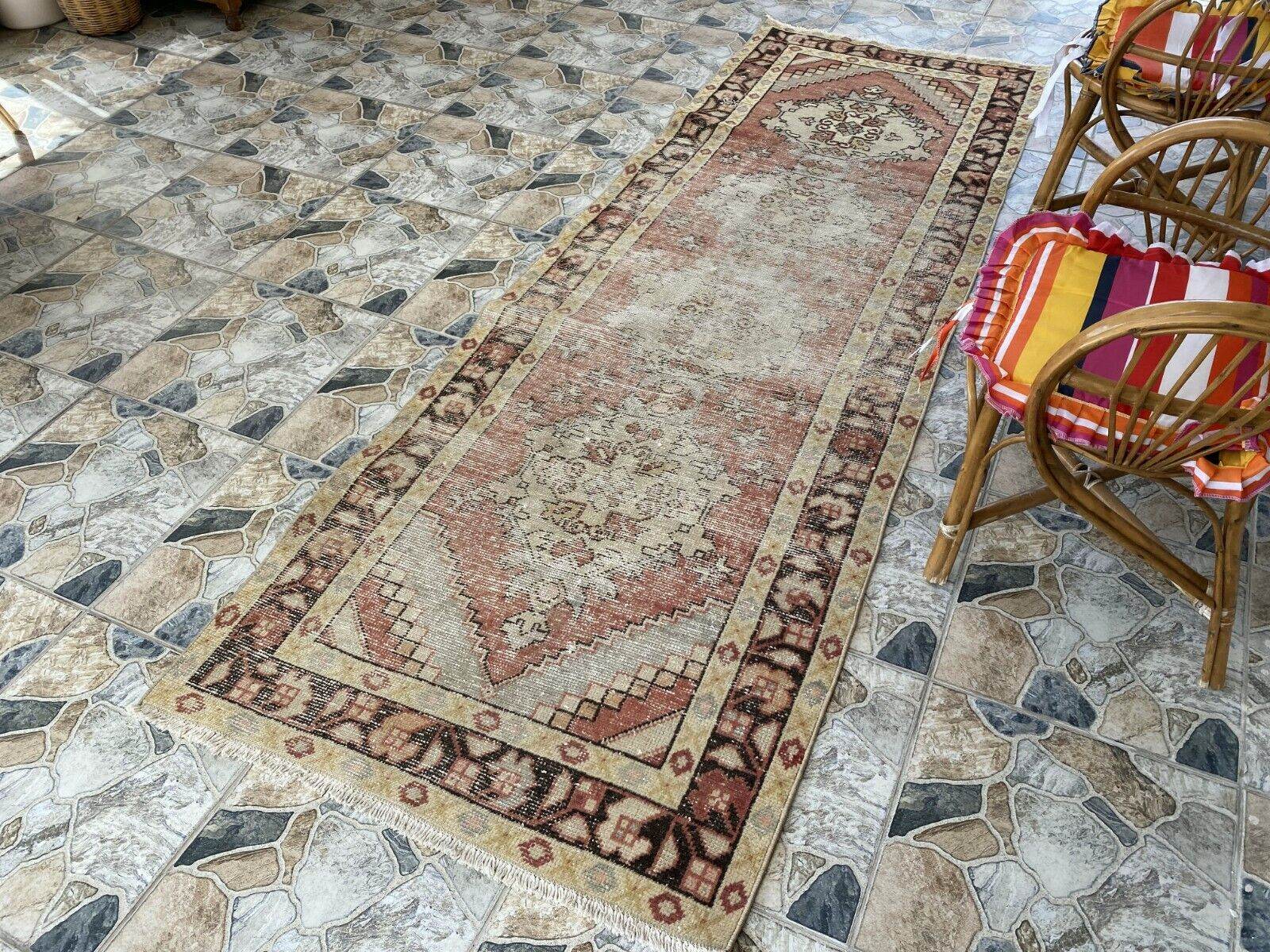 Vintage Runner Rug | Antique Wool Bohemian Anatolian Handmade Turkish 3.2x9.4ft
