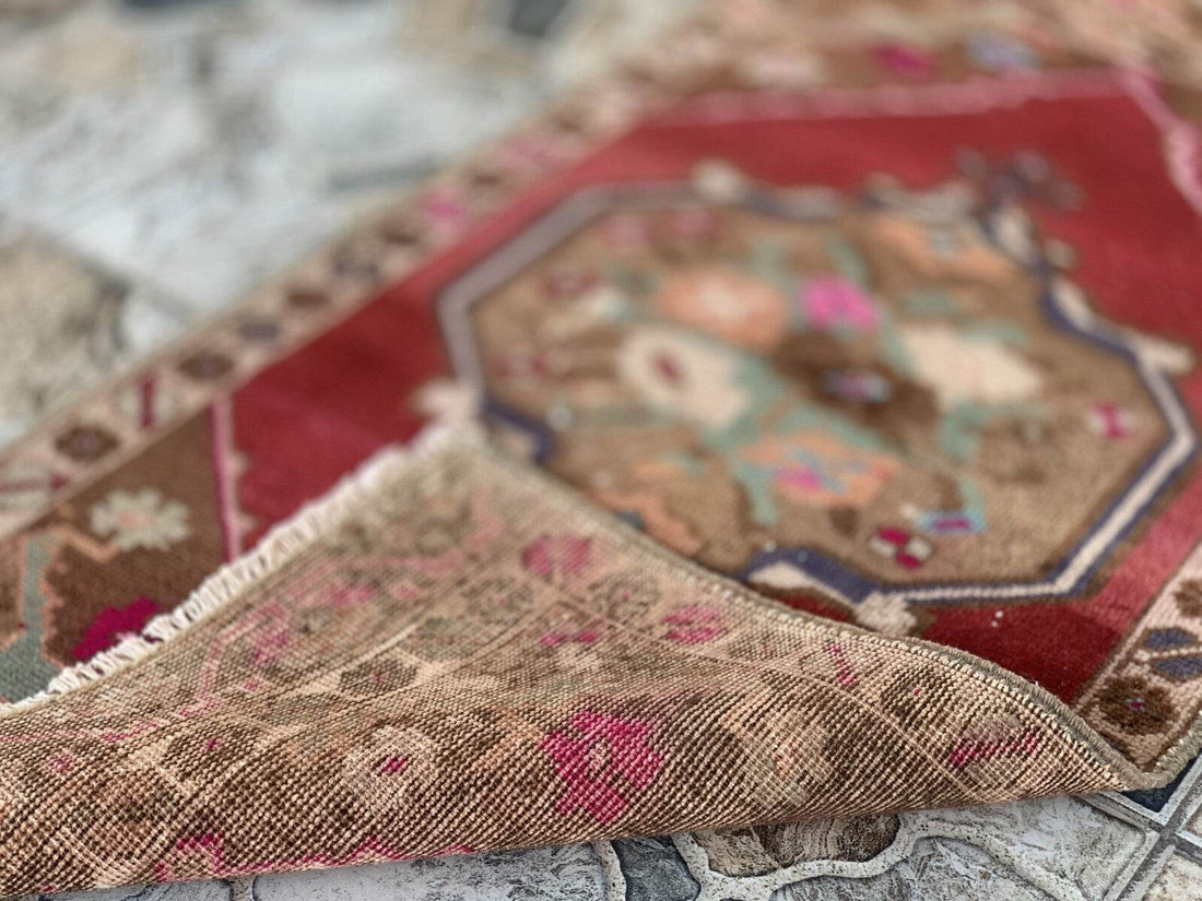 Vintage Turkish Oushak Rug, Geometric Farmhouse Antique Anatolian Rug 1.8x3.4ft