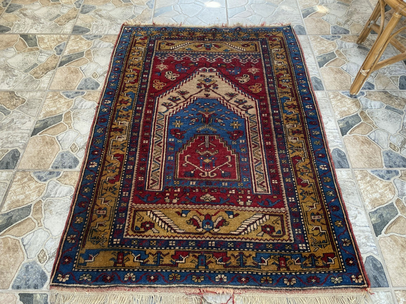 Vintage Hand-Knotted Turkish Area Rug | 3.4 x 4.7 ft | Classic Red Medallion Rug